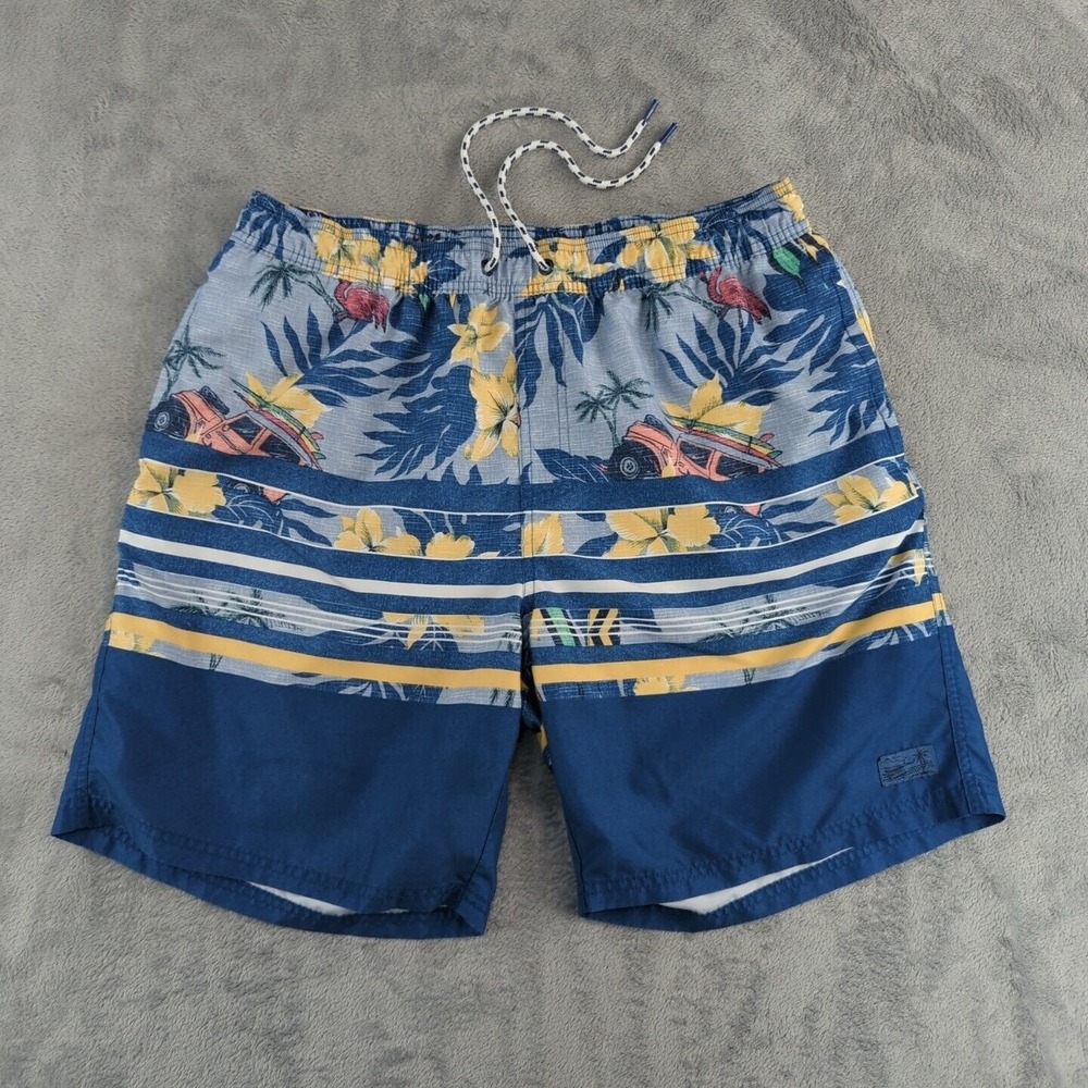 Izod Saltwater Shorts Mens 32 Blue Lined‎ 7.5" Yellow Striped Floral Swim Trunks